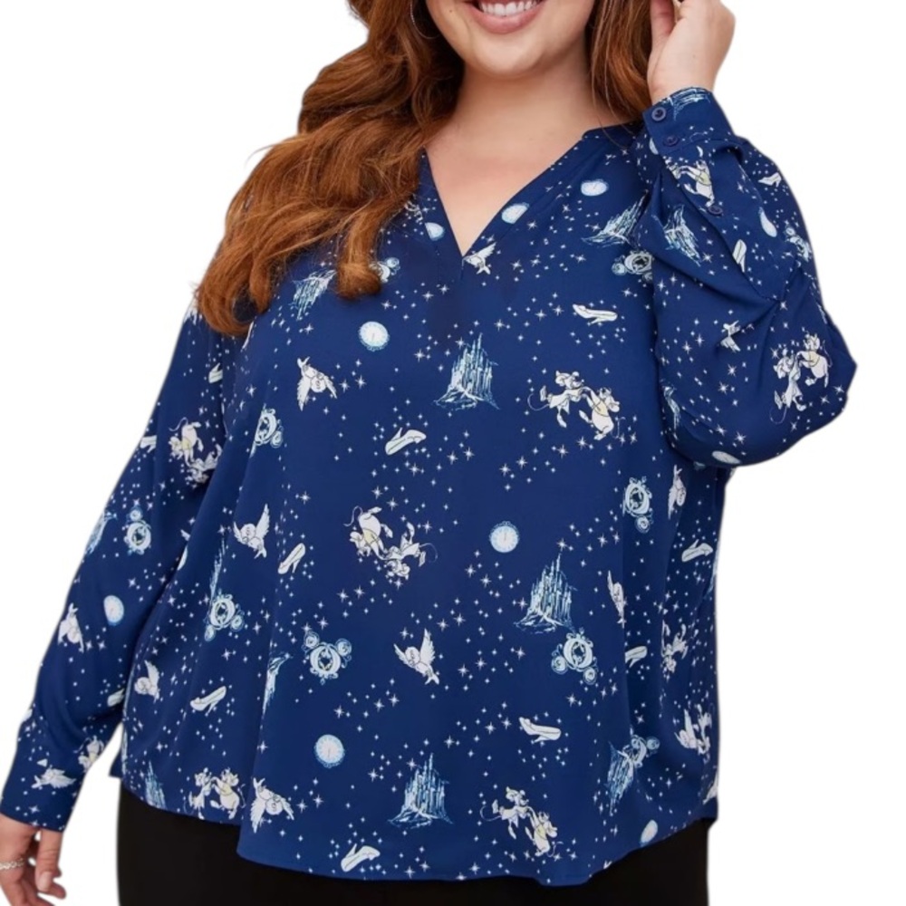 Torrid Disney Cinderella Starry Night Chiffon Blouse Blue 2X
Whimsical Novelty